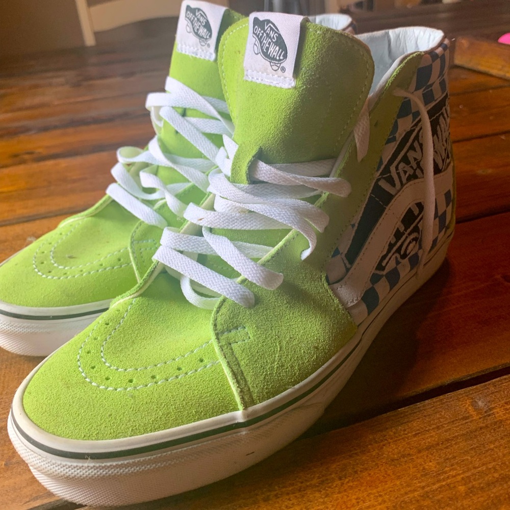 VANS Sk8-Hi Top Sneakers - Lime Green and Blue Checkered - Men’s Size 10